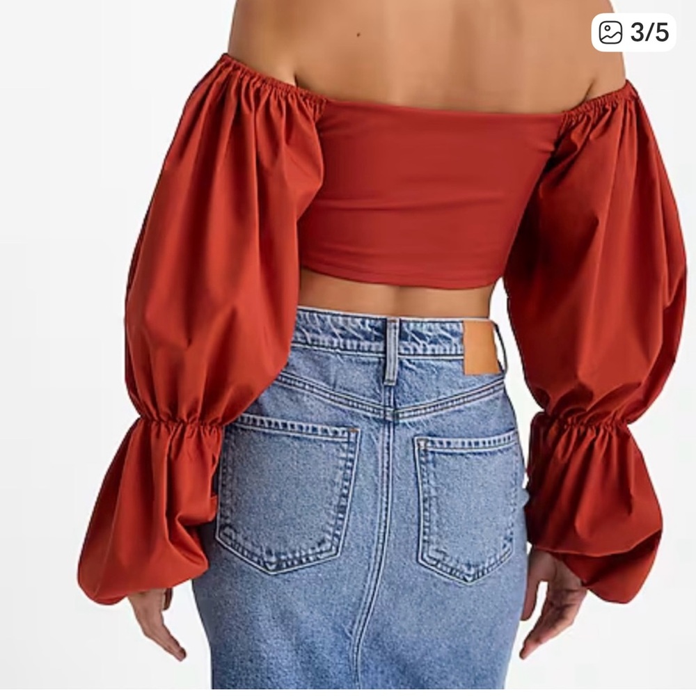🔥 NWT Express Rust Ruched Puff Sleeve Crop Top Size M